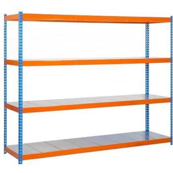 Estantería Metálica de Almacenaje SimonRack, 2000x1200x600 mm, 4 Baldas, Soporta 400 kg de Punto Flexión por balda, Azul/Naranja/Galva