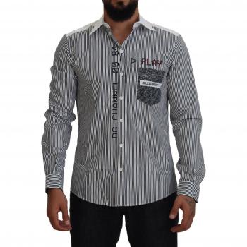 Dolce & Gabbana Gray White Striped Slim Fit Shirt - IT37 | XS