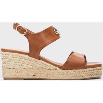 Sandalias de cuña de mujer de piel con hebilla y cuña de yute natural en color marrón - Martinelli DORA 1711