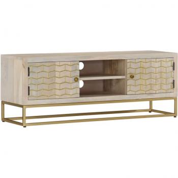 Soporte para TV móvil de madera maciza de mango blanqueada 110x30x40 cm