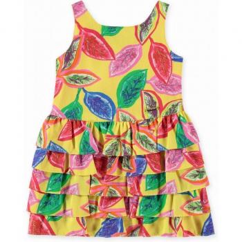 Vestido de niña de tirantes con estampado de hojas