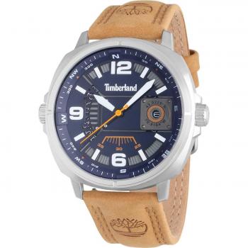Reloj Hombre Timberland TDWGB2201404 - Reloj analógico, caja de acero inoxidable, correa de cuero marrón, resistencia al agua hasta 50 metros, esfera negra con detalles en blanco y logotipo de Timber