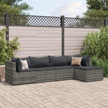 5-Piece Grey Poly Rattan Garden Lounge Set with Cushions