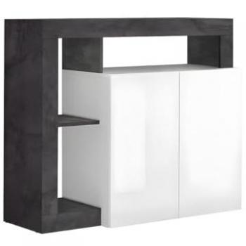 Aparador SEFRO - 2 puertas y 3 estantes - Blanco lacado y cemento