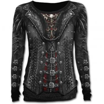 Spiral Gothess Wrap Long-Sleeve Black Top for Women (Sizes M to XL)