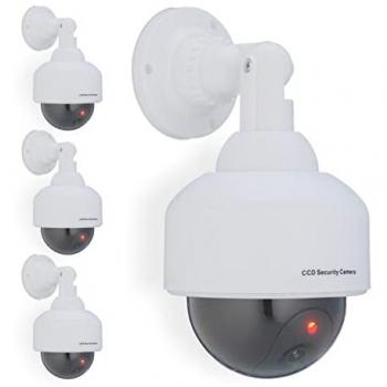 Cámaras de Seguridad Falsas Relaxdays - 4 Unidades, LED Intermitente, Exterior, Prevención de Robos, Videovigilancia Simulada, Color Blanco