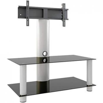 VCM Valeni Mini-Bastidor de TV con Soporte, 2 baldas de Cristal, 95 cm, Color, Aluminio, Plata y Negro