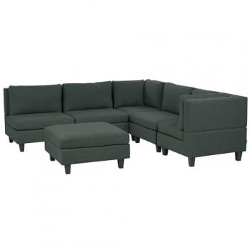 Sofá Modular Moderno 5 Plazas Izquierdo Tapizado en Tela Verde Oscuro con Pouf Unstad y Patas Negras