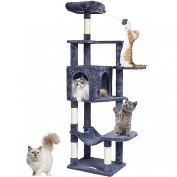Vevor 60.6 Indoor Cat Tree Tower with Condo, Sisal Scratching Post, Hammock, Top Perch, Jumping Platforms