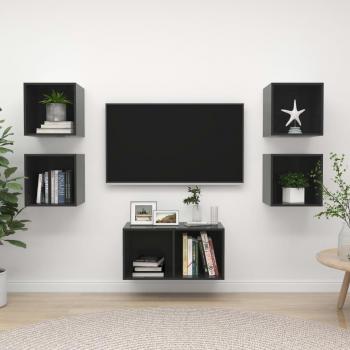Mueble de salón 5 piezas madera ingeniería gris con brillo