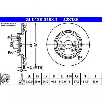 Disco de freno ATE 24.0128-0188.1, ventilado, altamente carbonizado, 1 pieza