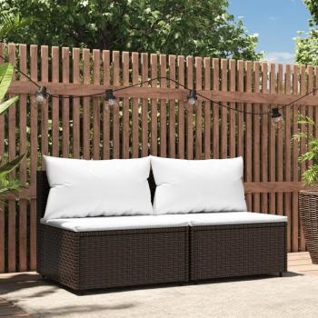 Brown Poly Rattan Garden Central Sofas with Cushions - 2 Pieces