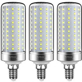Tebio LED Plata Maíz Bombillas 25W E14 6000K Blanco Frío LED Candelabros bombillas, 200W Bombilla Incandescente Equivalente, 2500LM, LED vela Bombillas No regulables, 3 Packs