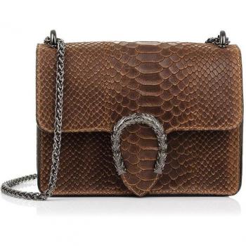 Lorenza Bolso de mano Mujer. Piel auténtica Gamuza Grabado Serpiente. Made in Italy. Vera Pelle Italiana