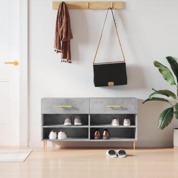 Banco zapatero de madera de ingeniería gris hormigón 102x35x55 cm