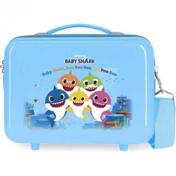 Neceser ABS Baby Shark Adaptable de Viaje para Niños - 29x21x15cm, Capacidad 9L, Color Azul con Diseño Shark Family