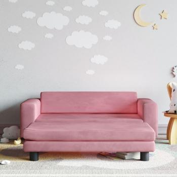 Sofá infantil con reposapiés en terciopelo rosa 100x50x30 cm