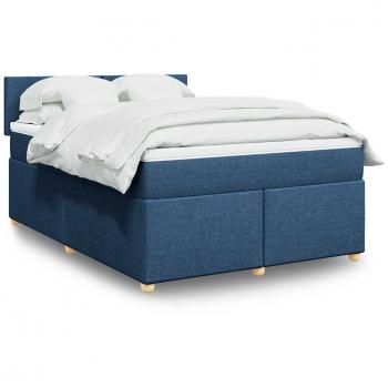 Cama Box Spring con Colchón de Tela Azul 140x190 cm