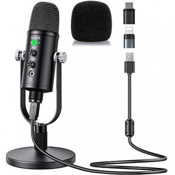 Micrófono USB, Aveek Condensador grabación micrófono con Silencio y Eco para Ordenador portátil, Mac Phone Studio, transmisión de transmisión y Juego