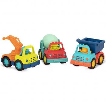 B.TOYS - Juego de 3 mini camiones de construcción con figuras Happy Cruisers.