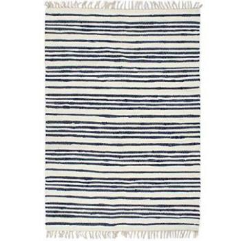 vidaXL Alfombra Tejida a Mano Chindi Algodón Decoración Casa Jardín Bricolaje Estera Moqueta Flexible Suave al Tacto Moderna 120x170cm Azul/Blanca