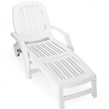 Costway Adjustable Reclining Patio Lounge Chair with White Wheels and Height Adjustment