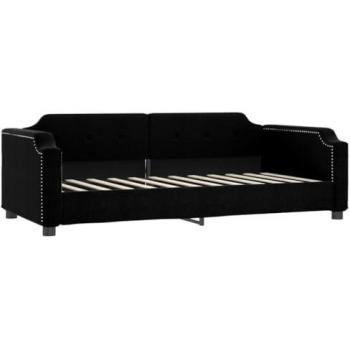 Sofá cama tela negro 90x200 cm, sofá cama sin colchón, cama de invitados, sofá cómodo para dormir