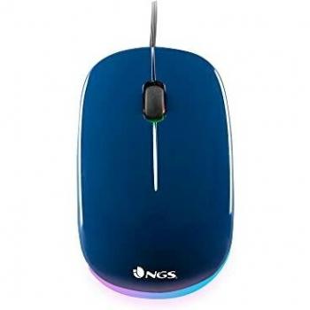 NGS Addict Blue ratón óptico de 1000 dpi con conexión USB. iluminación LED en siete colores. Plug & Play. Ambidiestro. Color azul.