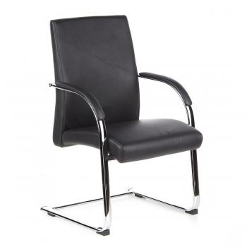 hjh OFFICE 600201 Silla Cantiléver Brazos Barolo V Cuero Negro, Silla confidente Oficina, Silla Conferencia, Respaldo ergonómico