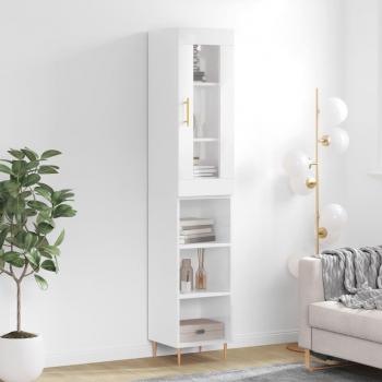 Aparador alto de madera contrachapada blanco brillo 34,5x34x180 cm