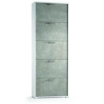 Mueble Zapatero Blanco con 5 Puertas y Efecto Hormigón de Doble Fondo