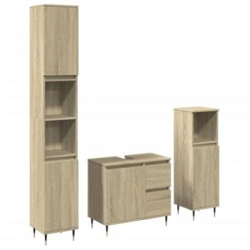Conjunto de muebles de baño 3 piezas madera contrachapada roble Sonoma Marrón