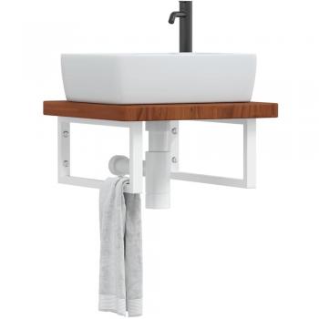 Estante de lavabo de pared de acero y madera maciza de roble vidaXL Marrón