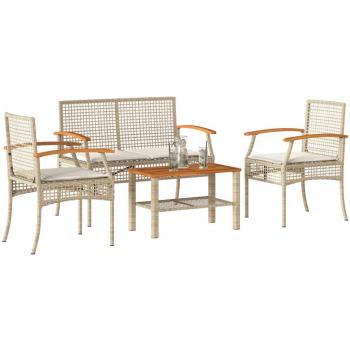 Set de Muebles de Jardín 4 Piezas con Cojines de Ratán Sintético Beige Vidaxl