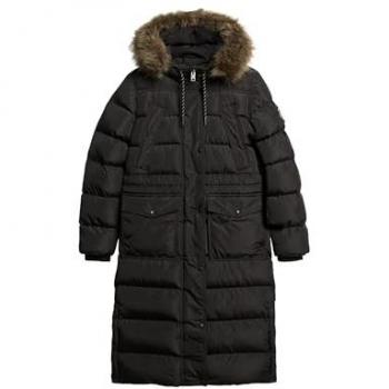 Abrigo Largo de Mujer Superdry Everest con Falsa Piel Negra Talla 36