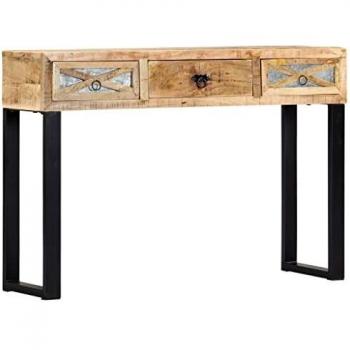 vidaXL Mango Mesa Entrada Consola Recibidor Madera Acero Galvanizado Mesita Auxiliar 3 Cajones Pasillo Vestíbulo Comedor Teléfono Llaves Mueble Bufé