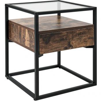 Consola Moderna Mauk de Madera Oscura con Tablero de Vidrio Negro y 2 Cajones, 100 x 40 cm