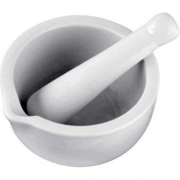 Mortero de Cocina Fackelmann de Porcelana Blanco con Pilón, Apto para Lavavajillas, 11x6 cm
