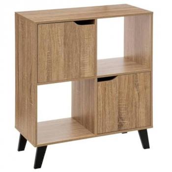 Estantería de 4 compartimentos con puerta Imitación de madera natural, 67,6 x P. 32,5 x H. 80 cm