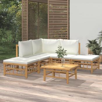 6-Piece Garden Lounge Set with Cream White Cushions and Bamboo Frame