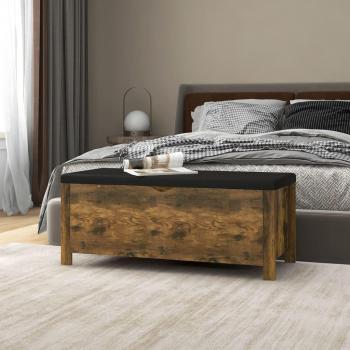 Smoked Oak Storage Bench with Cushion 105x40x45 cm Engineered Wood