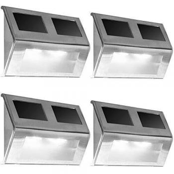 Set de 4 Lámparas de Pared LED Solares con Sensor Crepuscular, Acero Inoxidable, Impermeables para Jardín y Exterior