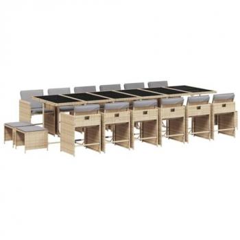 Set comedor de jardín 17 pzas con cojines ratán sintético beige