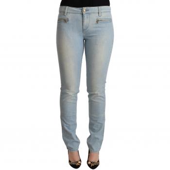 MILA SCHÖN Light Blue Cotton Mid Waist Slim Fit Denim Jeans - W26