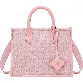 MCM Lauretos Small Pink Tote Bag for Women - Gold Accent