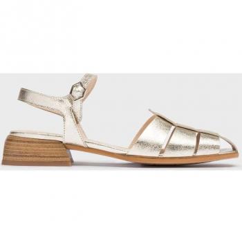 Sandalias de mujer en piel con tacón y detalles metalizados