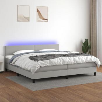 Cama box spring con colchón de muelles y tela LED gris claro 200x200 cm
