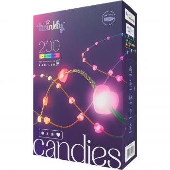 Twinkly Candies Smart LED Heart String Lights - 200 RGB LEDs, Green Wire, Bluetooth/WiFi