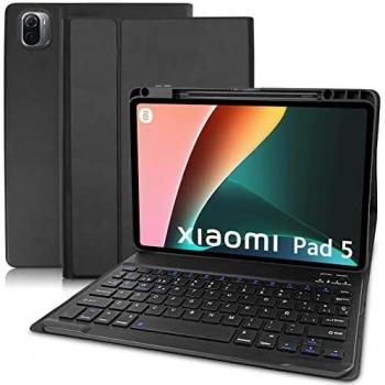 Funda con Teclado Español Ñ para Xiaomi Mi Pad 5/5 Pro, Funda de Cuero Ultra Delgada con Teclado Desmontable Inalámbrico Bluetooth Magnético para Xiaomi Mi Pad 5/5 Pro 11 Pulgadas, Negro