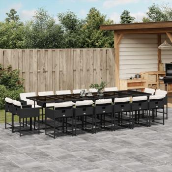 17-Piece Black Poly Rattan Garden Dining Set with Cushions